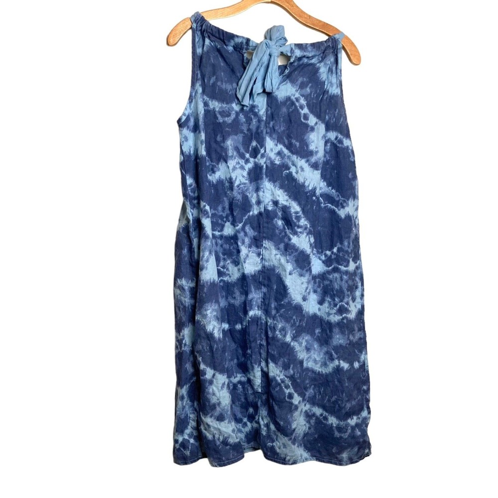Bellambra Linen Tank Dress Blue Tie Dye Women's Size Medium Made In Italy